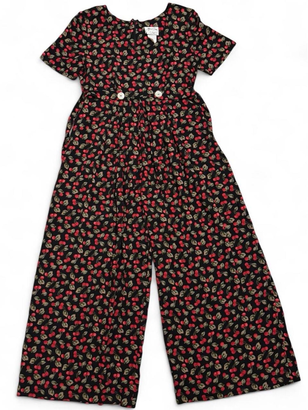 Vintage Jeffrey & Dara Cherry Print Jumpsuit, 90s, Cottagecore, Size Medium